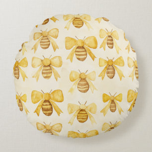 Gold Yellow Honey Bees Honey Combs Round Pillow