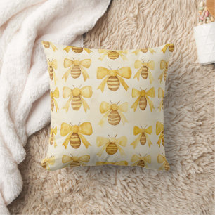 Gold Yellow Honey Bees Honey Combs Throw Pillow