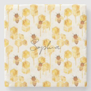 Gold Yellow Honey Bees  Stone Coaster