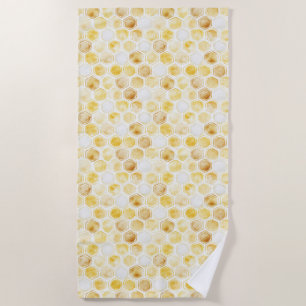 Gold Yellow Honeycomb   Beach Towel