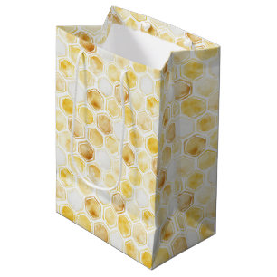 Gold Yellow Honeycomb Birthday Medium Gift Bag