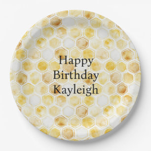 Gold Yellow Honeycomb Birthday Paper Plate