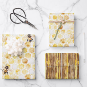 Gold Yellow Honeycomb Birthday Wrapping Paper Sheet