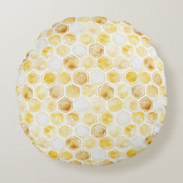 Gold Yellow Honeycomb   Round Pillow (Front)