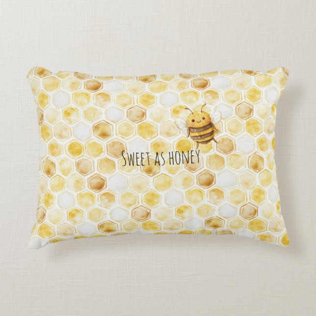 Gold Yellow Honeycomb Sweet Cute Honey Bee Accent Pillow (Front)