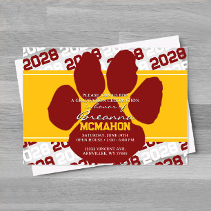 Gold Yellow & Maroon Graduation Pawprint Frosted Acrylic Invitations