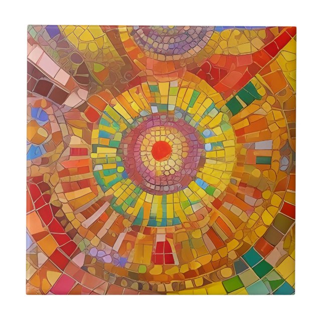 Gold Yellow Orange Circle Colourful Mosaic Art Tile (Front)