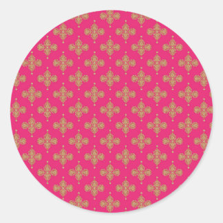 gold yellow pink magenta pattern background classic round sticker