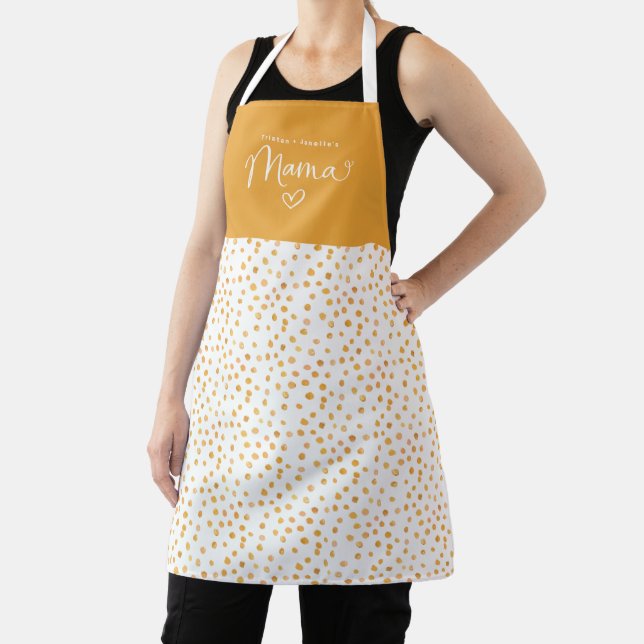 Gold Yellow Polka Dot Pattern Personalized Mama Apron (Insitu)