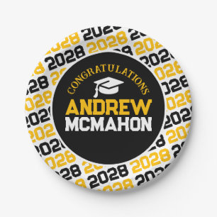 Gold Yellow, White & Black Graduation Personalized Paper Plate
