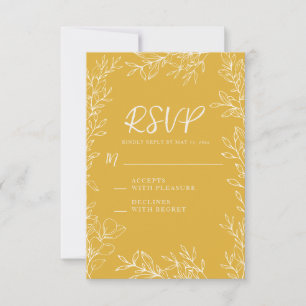 Gold Yellow White Botanical Line Art Wedding RSVP Card