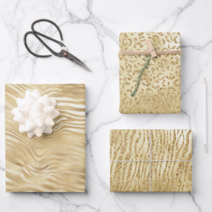 Gold Yellow White Ombre Zebra Leopard     Wrapping Paper Sheet