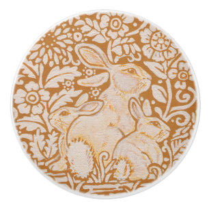 Gold Yellow White Rabbit Family Drawer Door Knob