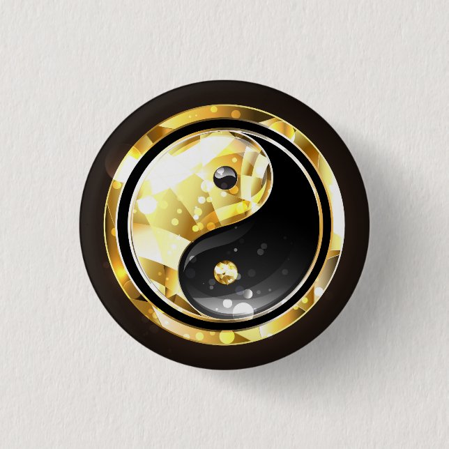Gold Yin Yang on black 1 Inch Round Button (Front)