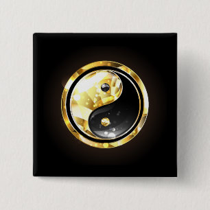 Gold Yin Yang on black 2 Inch Square Button