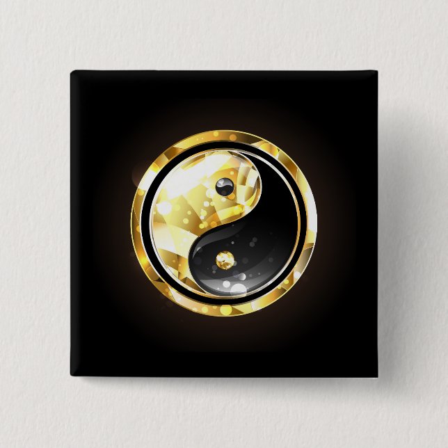 Gold Yin Yang on black 2 Inch Square Button (Front)