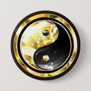 Gold Yin Yang on black 3 Inch Round Button