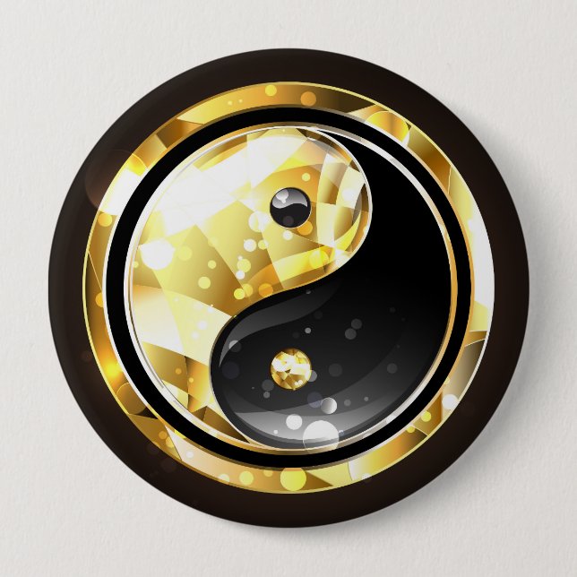 Gold Yin Yang on black 4 Inch Round Button (Front)