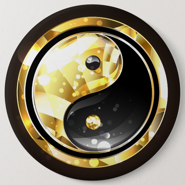 Gold Yin Yang on black 6 Inch Round Button (Front)