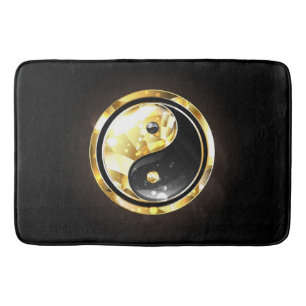 Gold Yin Yang on black Bath Mat
