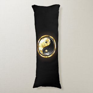 Gold Yin Yang on black Body Pillow