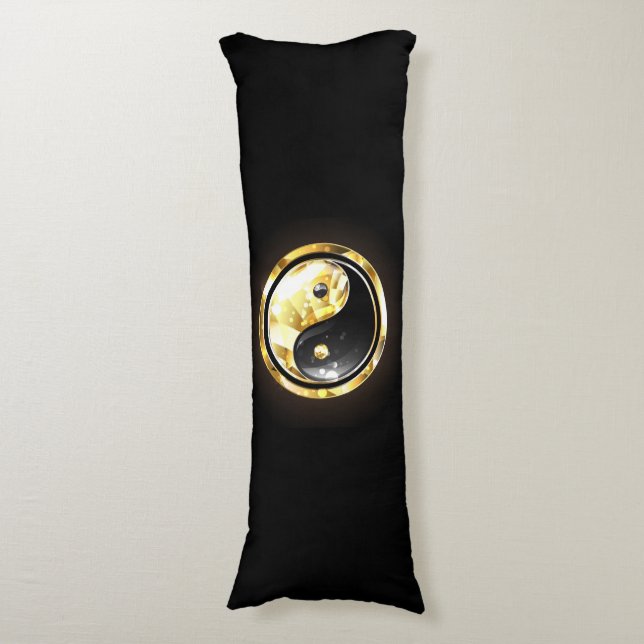 Gold Yin Yang on black Body Pillow (Front Vertical)