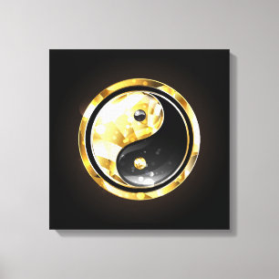 Gold Yin Yang on black Canvas Print