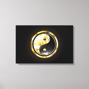 Gold Yin Yang on black Canvas Print