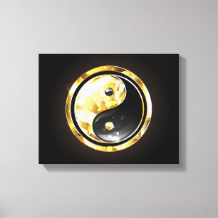 Gold Yin Yang on black Canvas Print