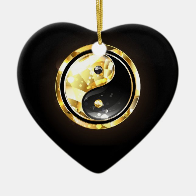 Gold Yin Yang on black Ceramic Ornament (Front)