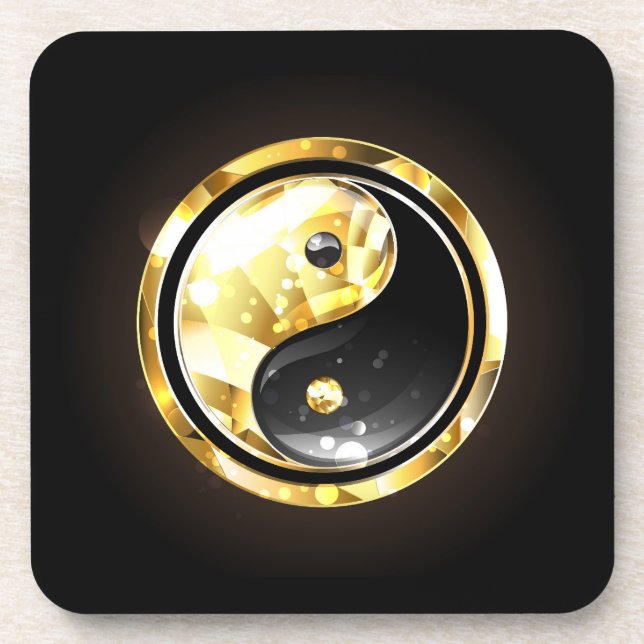 Gold Yin Yang on black Coaster (Front)