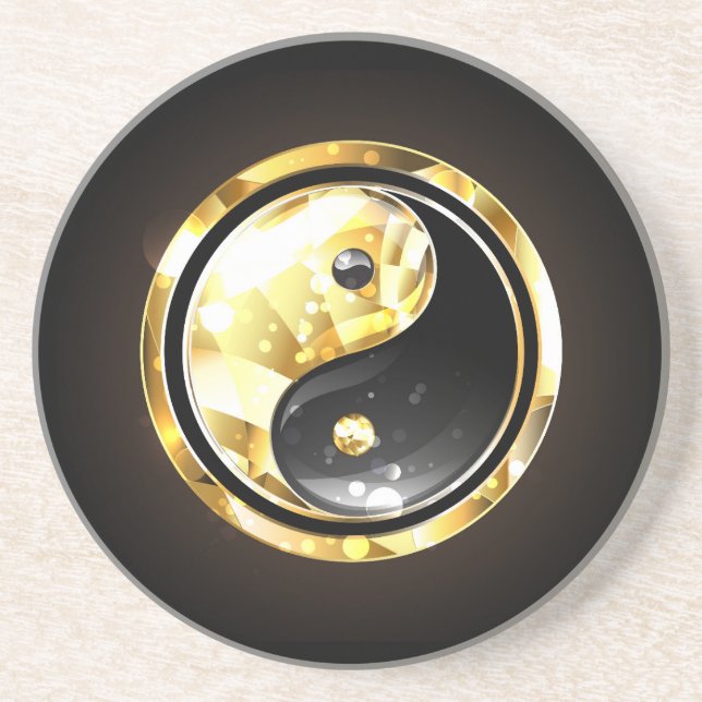 Gold Yin Yang on black Coaster (Front)