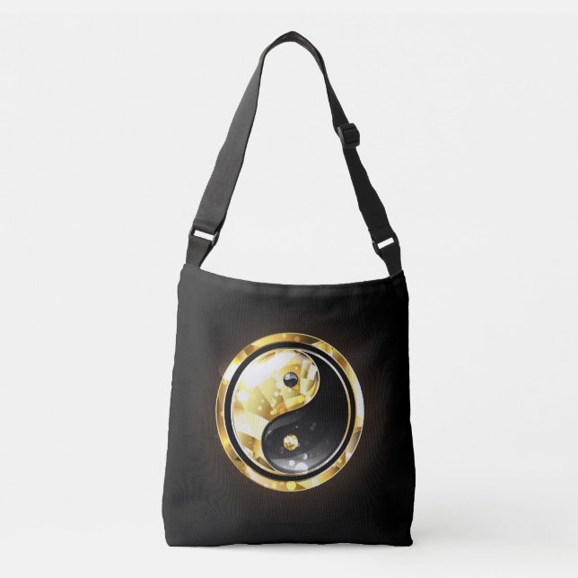 Gold Yin Yang on black Crossbody Bag (Front)