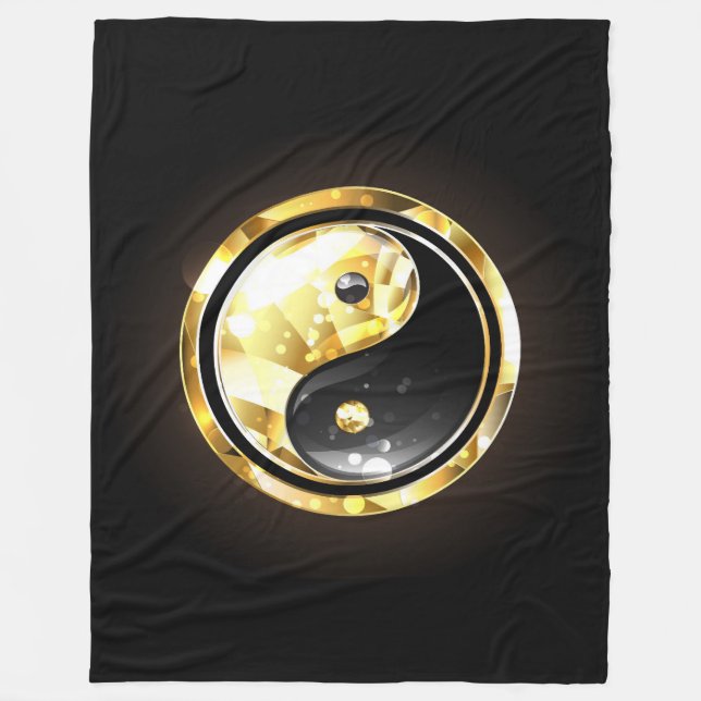 Gold Yin Yang on black Fleece Blanket (Front)