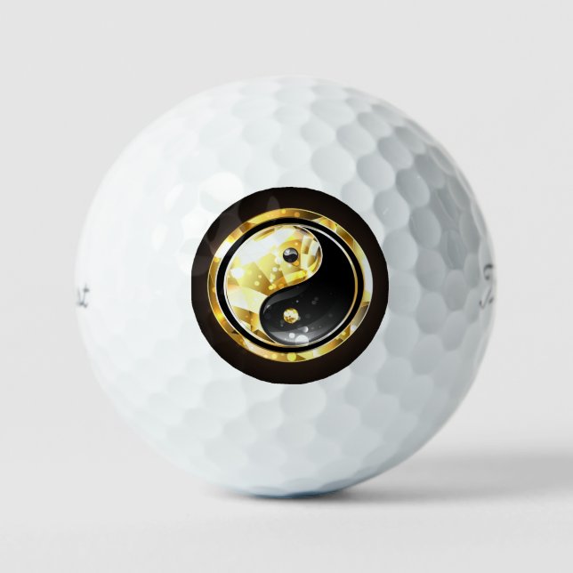 Gold Yin Yang on black Golf Balls (Front)