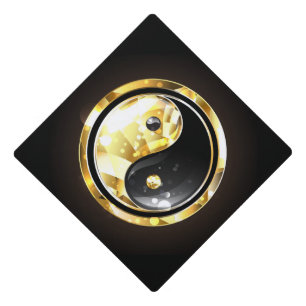 Gold Yin Yang on black Graduation Cap Topper