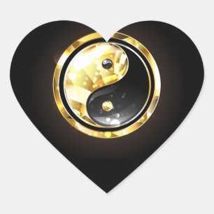 Gold Yin Yang on black Heart Sticker
