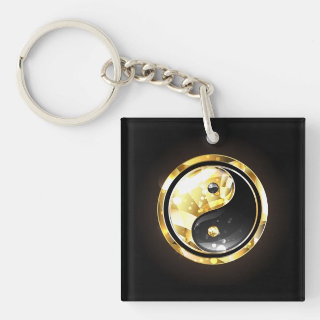 Gold Yin Yang on black Keychain (Front)