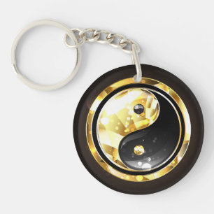Gold Yin Yang on black Keychain