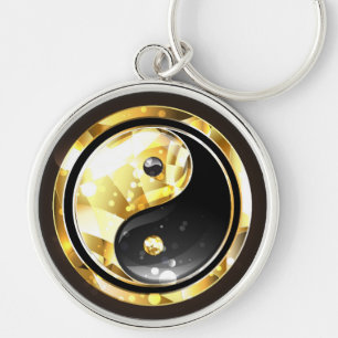 Gold Yin Yang on black Keychain