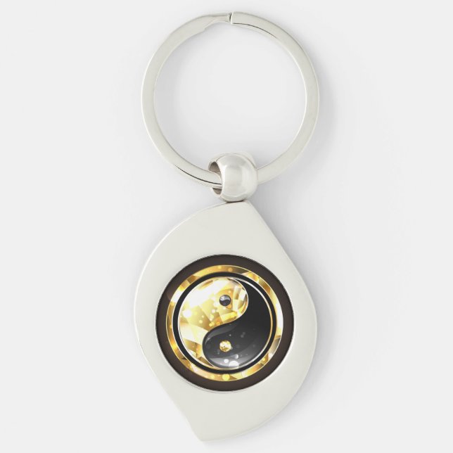 Gold Yin Yang on black Keychain (Front)