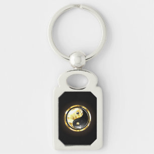 Gold Yin Yang on black Keychain
