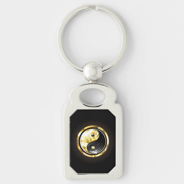 Gold Yin Yang on black Keychain (Front)