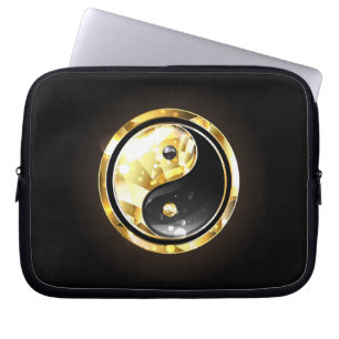 Gold Yin Yang on black Laptop Sleeve