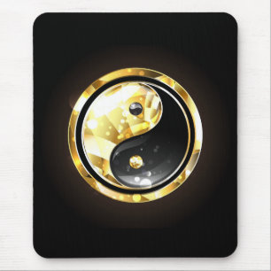 Gold Yin Yang on black Mouse Pad