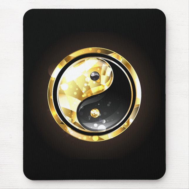 Gold Yin Yang on black Mouse Pad (Front)