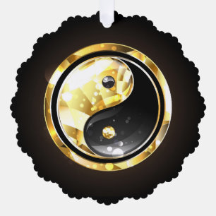 Gold Yin Yang on black Ornament Card