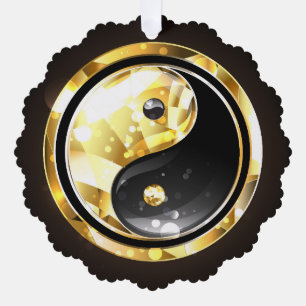 Gold Yin Yang on black Ornament Card