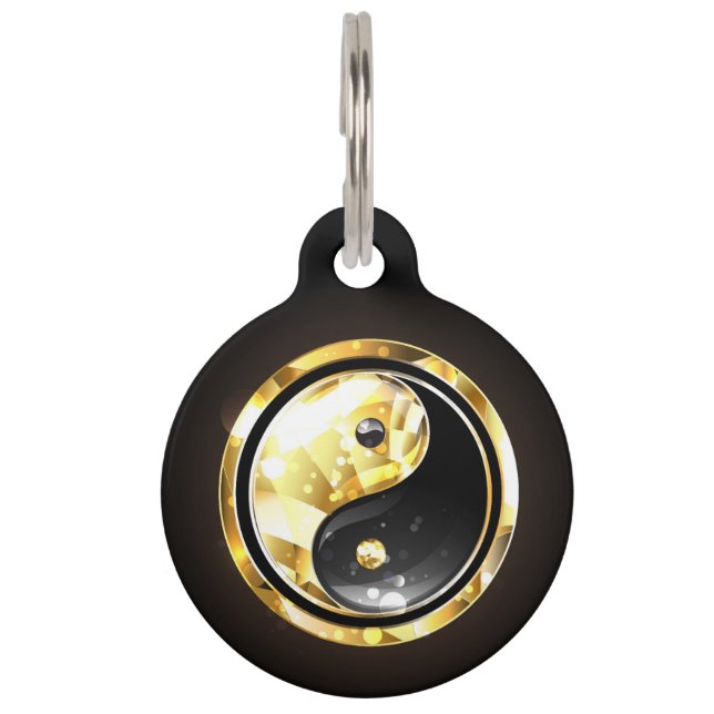 Gold Yin Yang on black Pet Tag (Front)