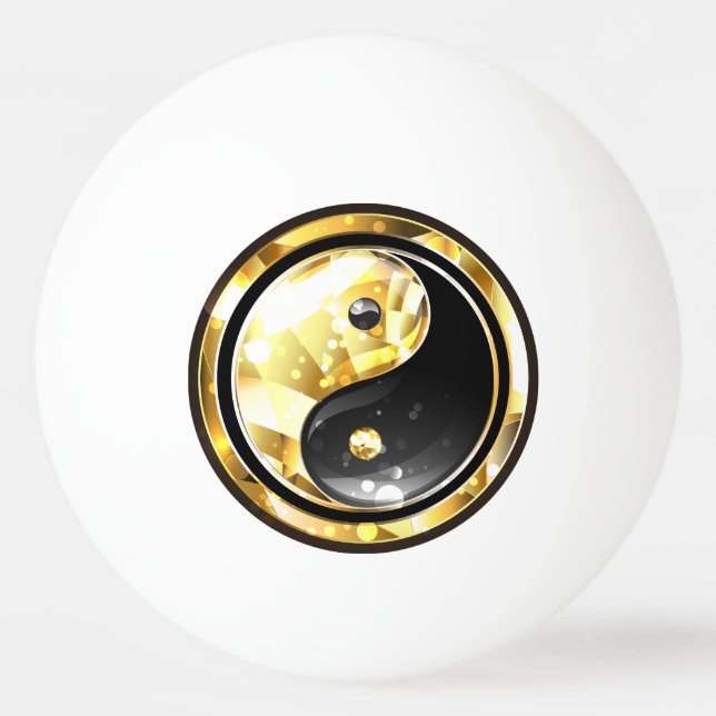 Gold Yin Yang on black Ping Pong Ball (Front)